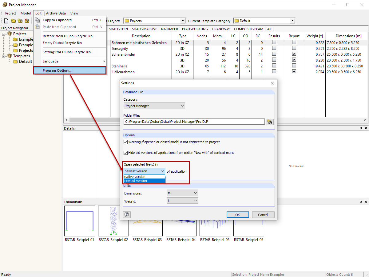 Specifying Default Program in Project Manager