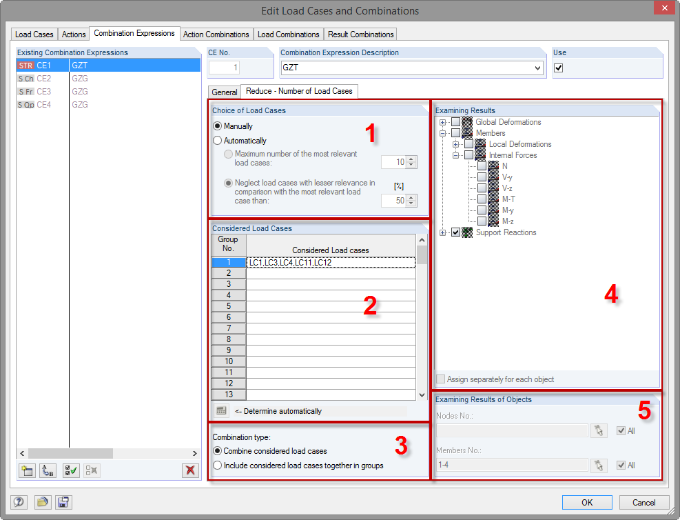 Reduce Load Cases for Automatic Combination