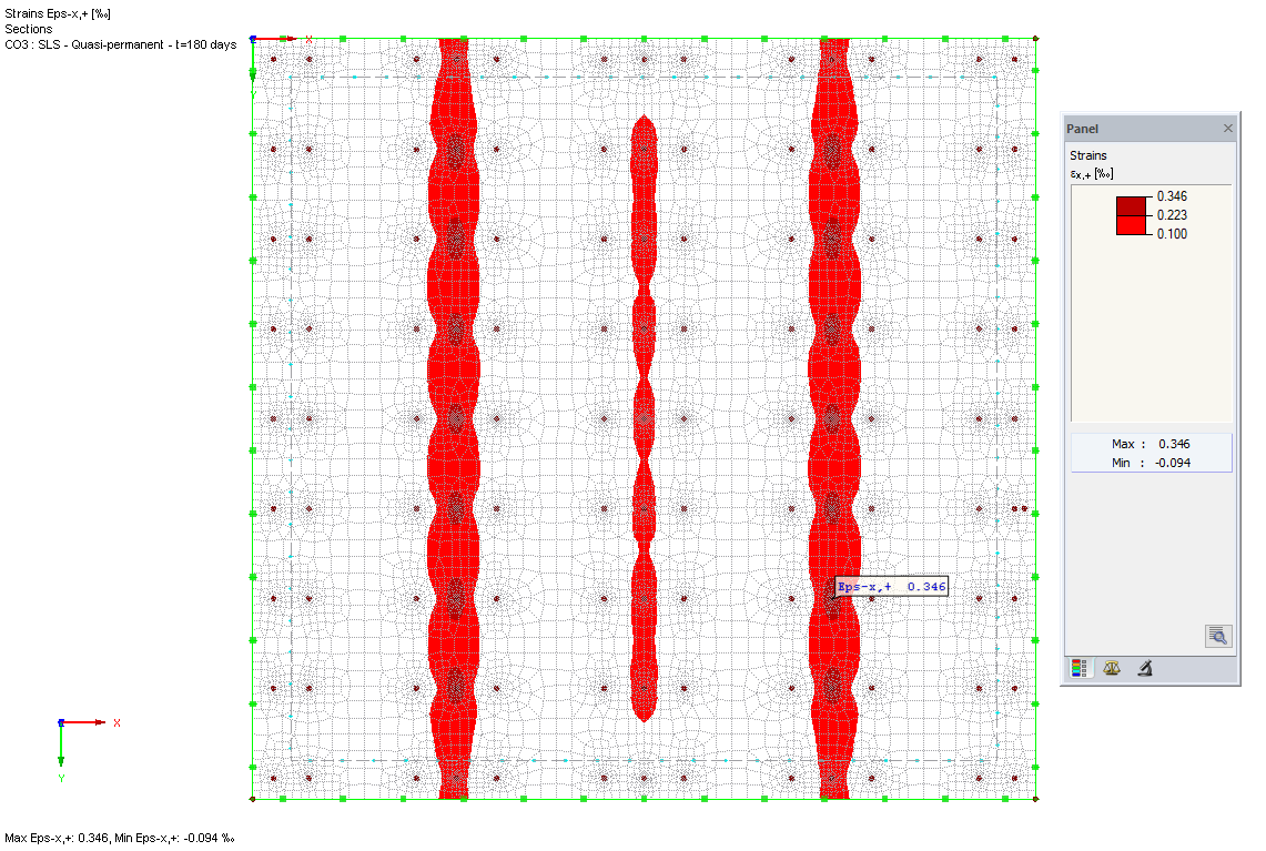 Display of Crack Widths for Cracks Perpendicular to x-Axis