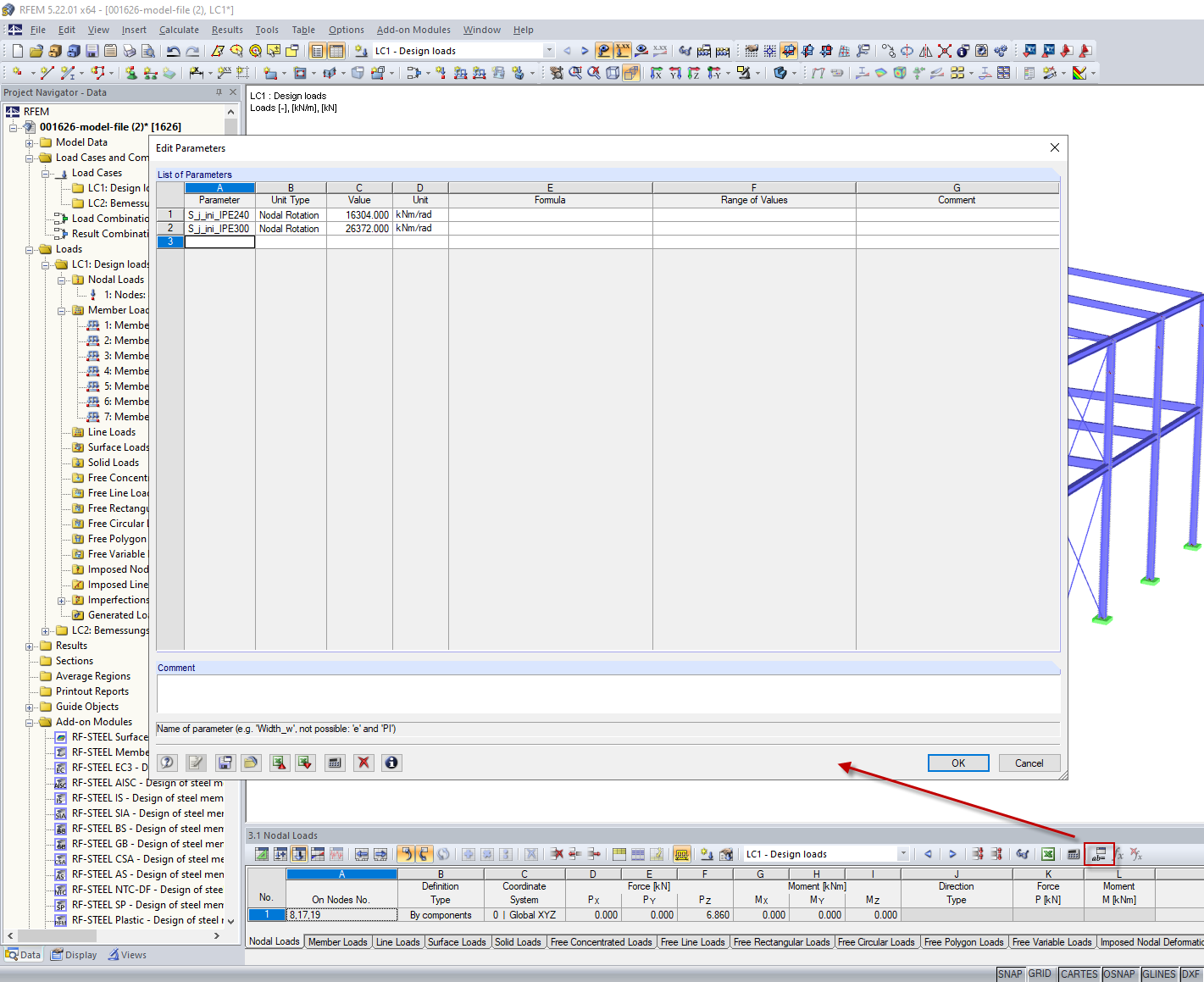 Definition of Parameters for Member End Hinges