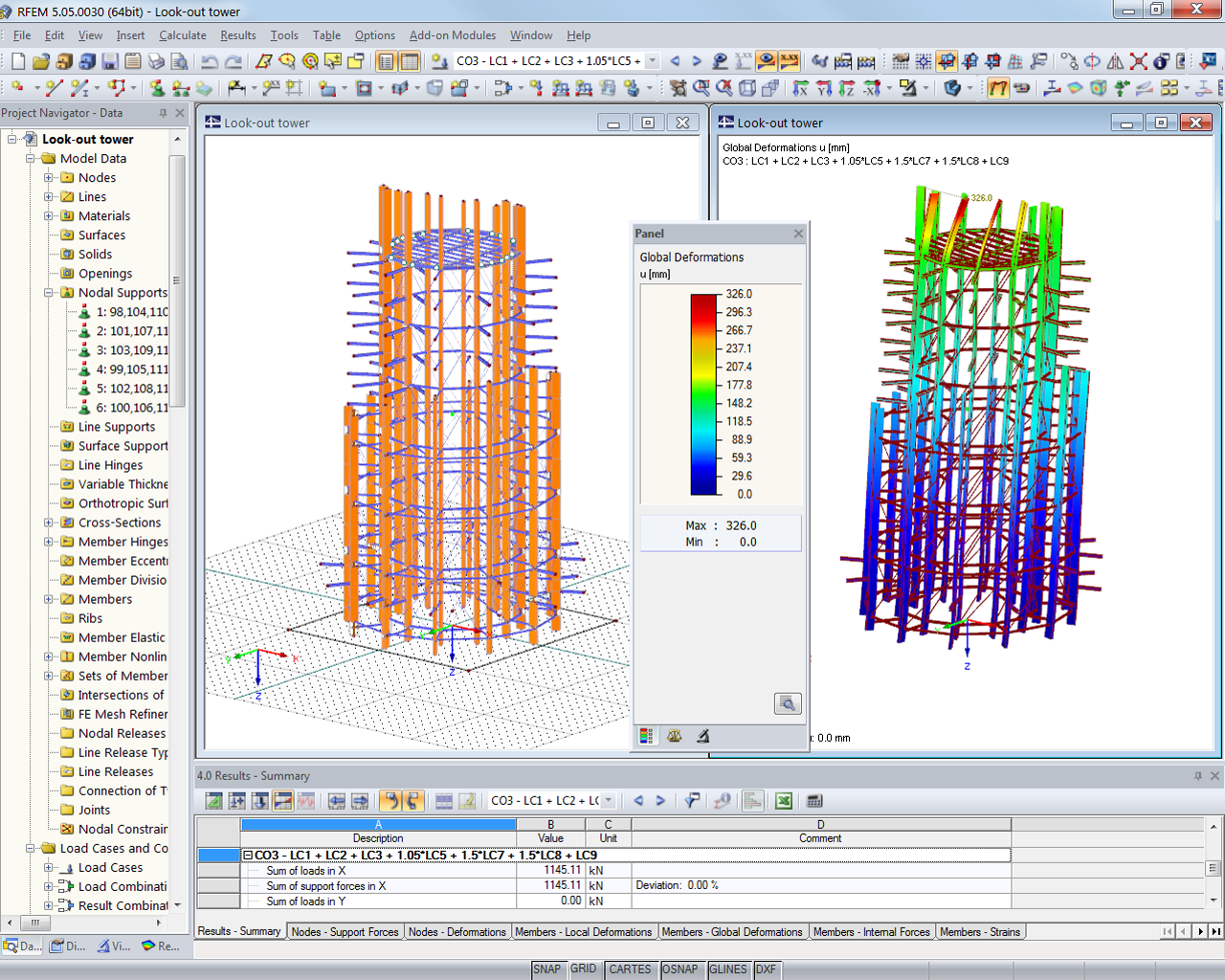 3D Model of Lookout Tower and Deformation in RFEM (© Harrer Ingenieure)