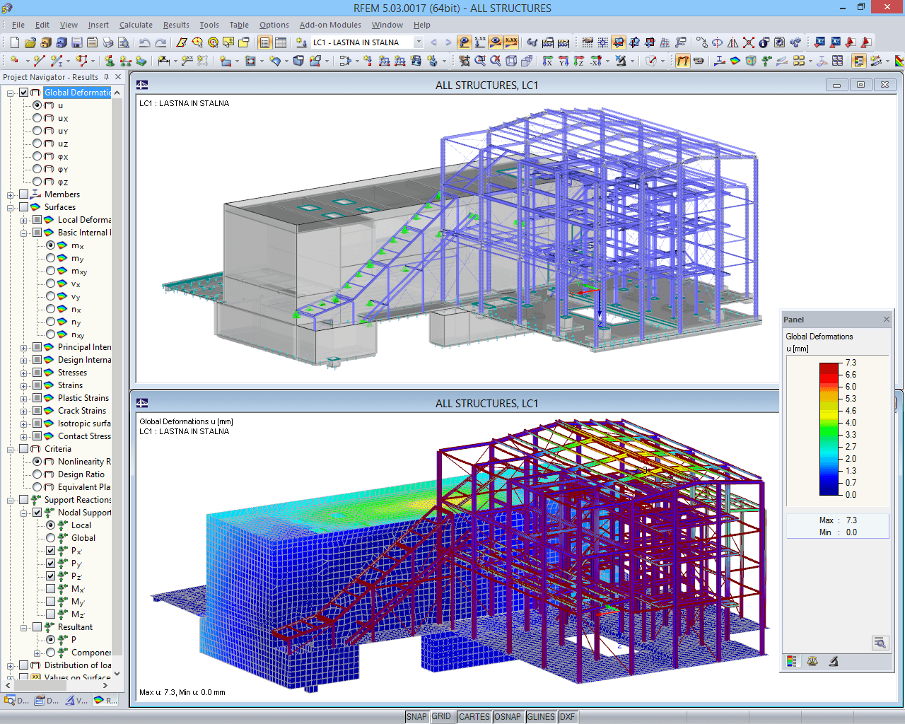 Model and Deformation of Boiler House in RFEM (© AG-inženiring d.o.o.)