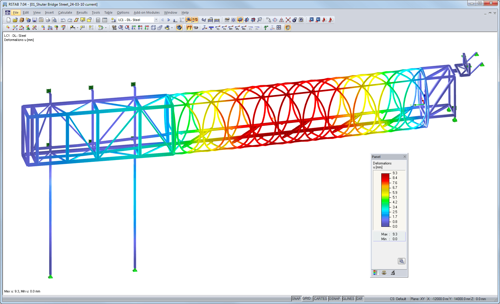 Model with Deformation Visualized in RSTAB (© Gartner Steel and Glass GmbH)