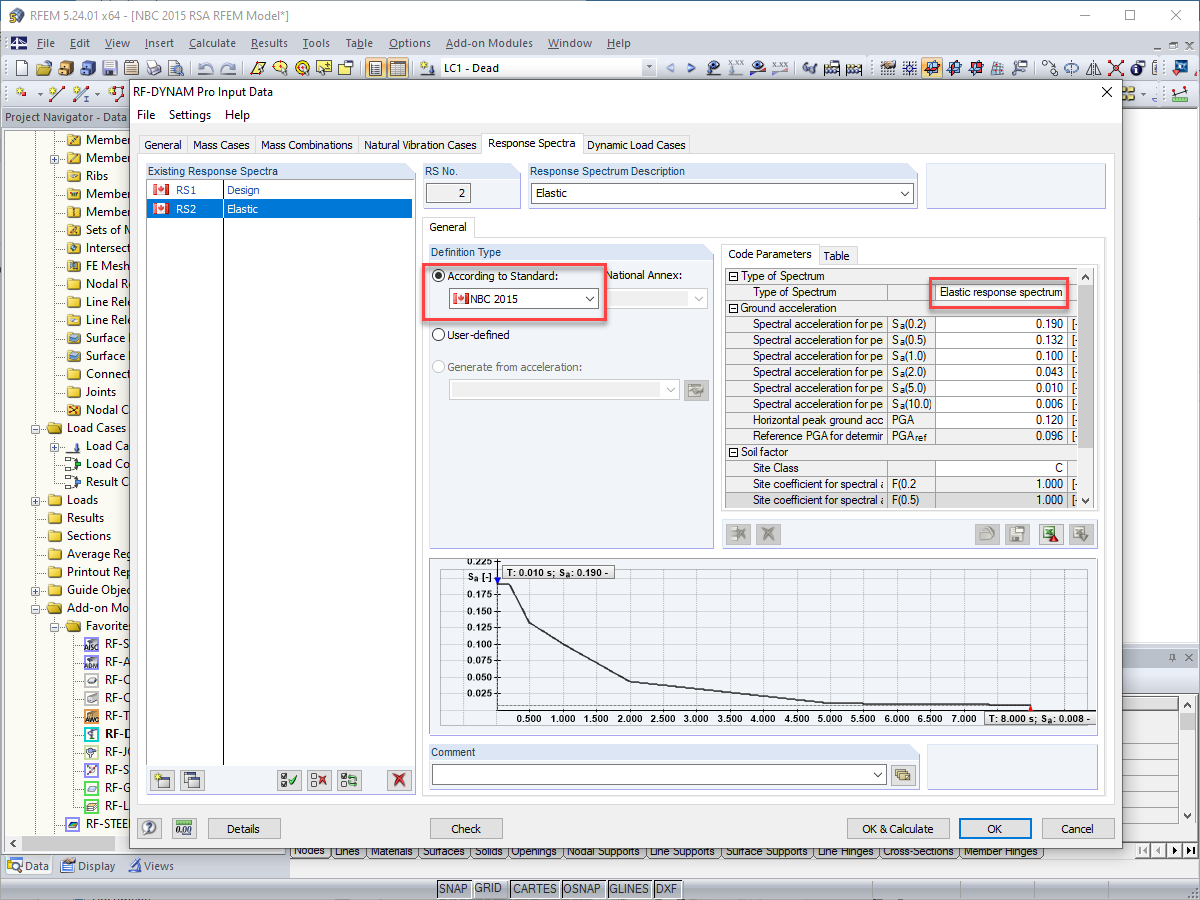 NBC 2015 Elastic Response Spectrum Type for Modal Response Spectrum Analysis