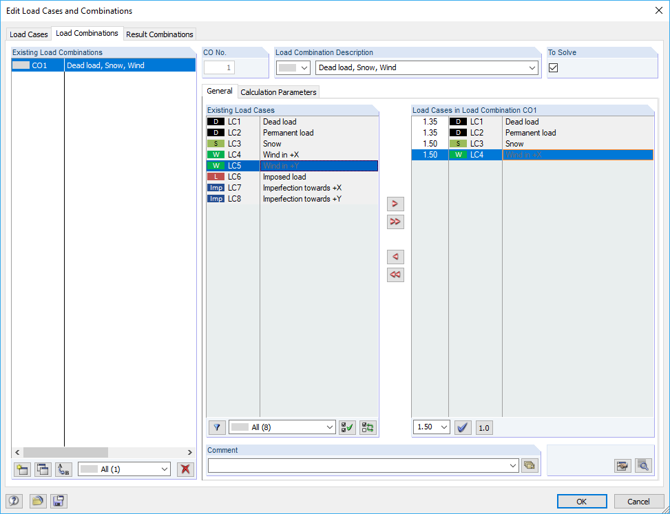 Load Cases in Load Combination