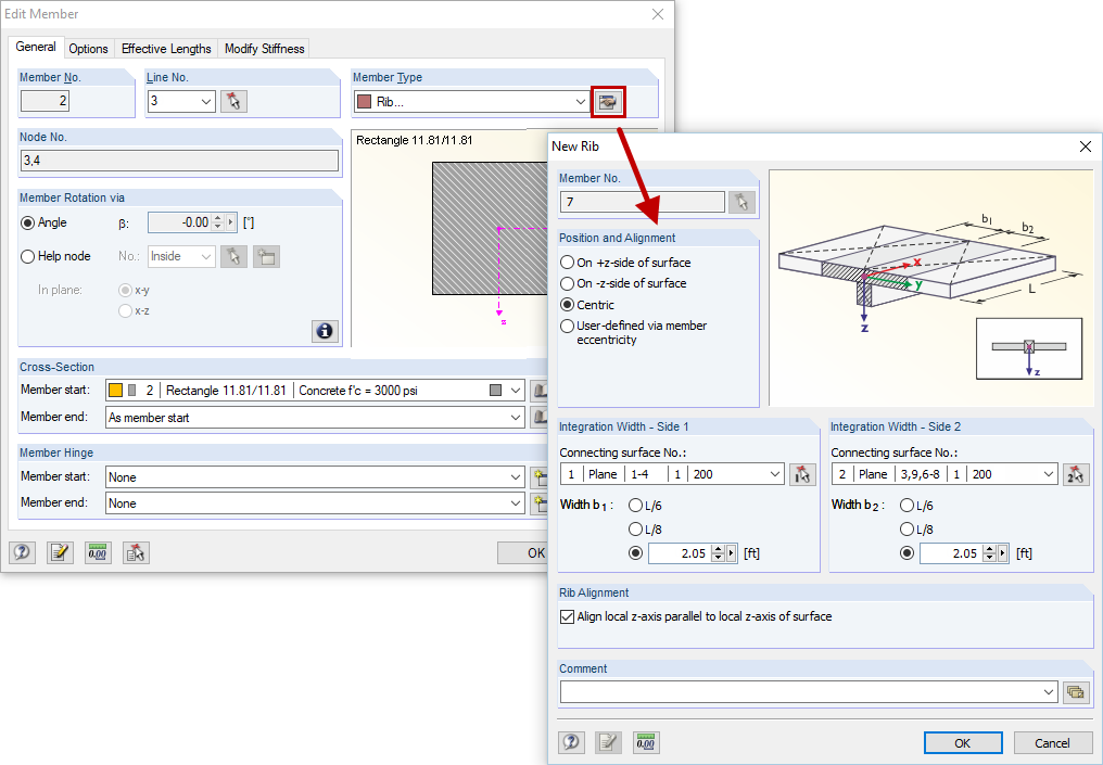 Dialog Box "Edit Member": Detail Settings - Rib