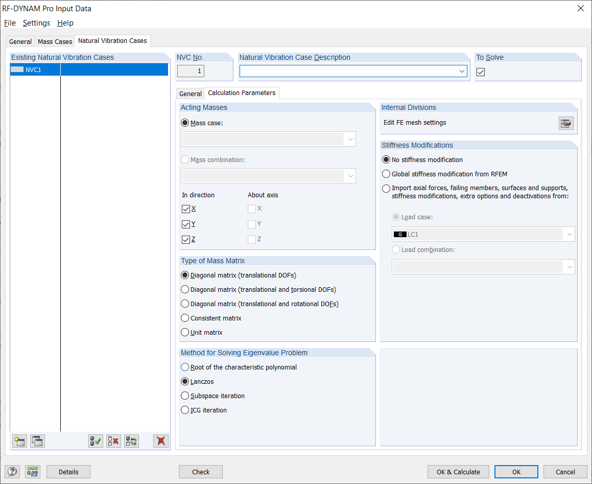 Dialog Box "Calculation Parameters" in RF-/DYNAM Pro