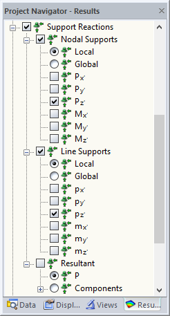 Result of Support Reactions in Project Navigator - Results