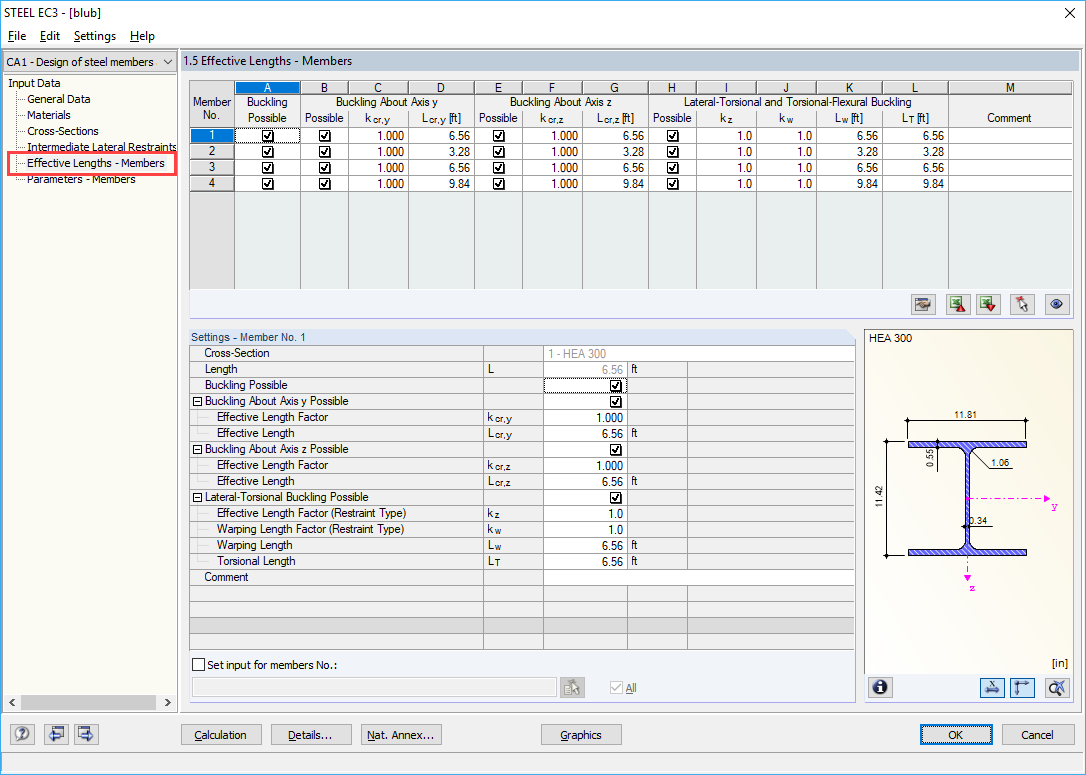 Window 'Effective Lengths - Members' of RF-STEEL EC3