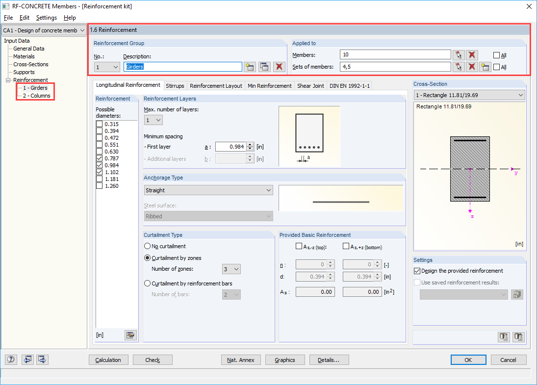 Window "1.6 Reinforcement" in RF-CONCRETE Members