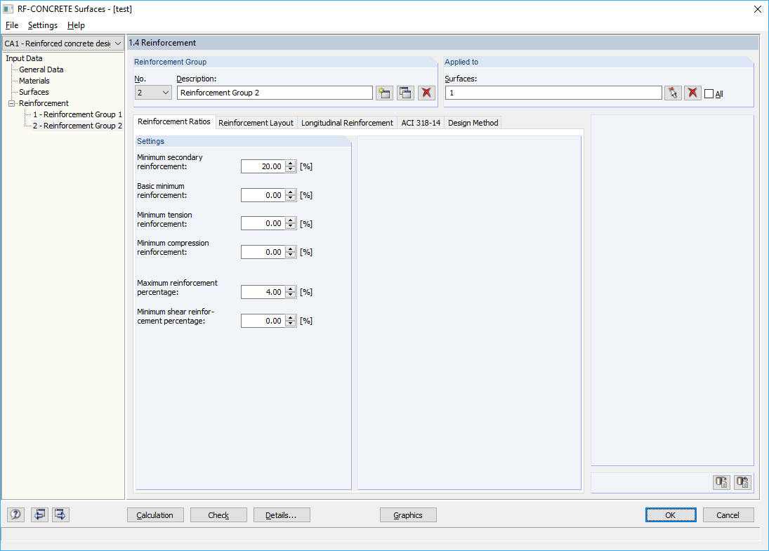 Window "1.4 Reinforcement" in RF-CONCRETE Surfaces