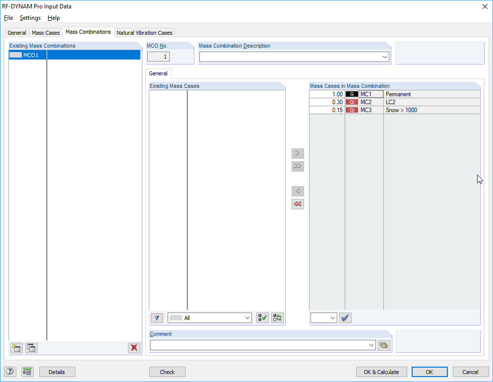 Dialog Box "Mass Combinations" in RF-/DYNAM Pro