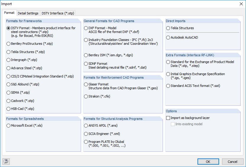 Dialog Box "Import" 