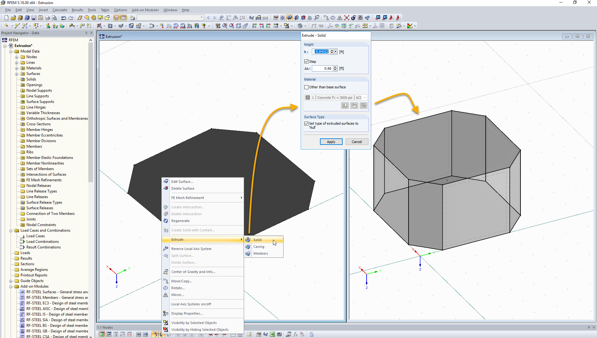 Extrusion of Surface into Solid