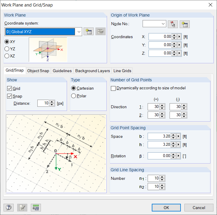 Settings for Grid and Snap