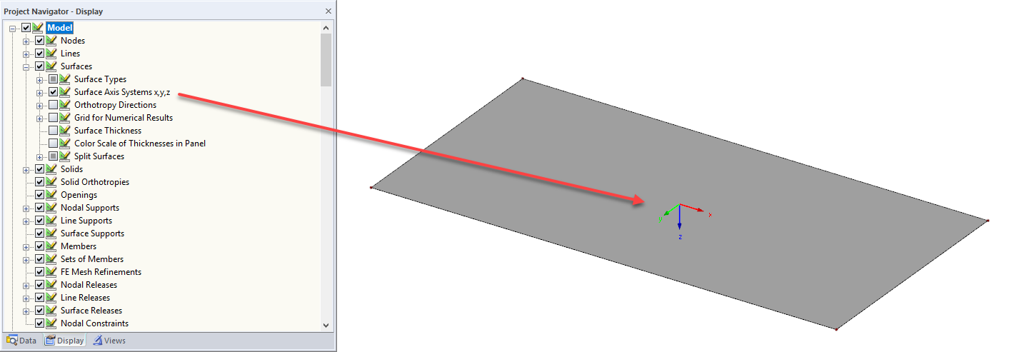 Displaying Local Surface Axis System