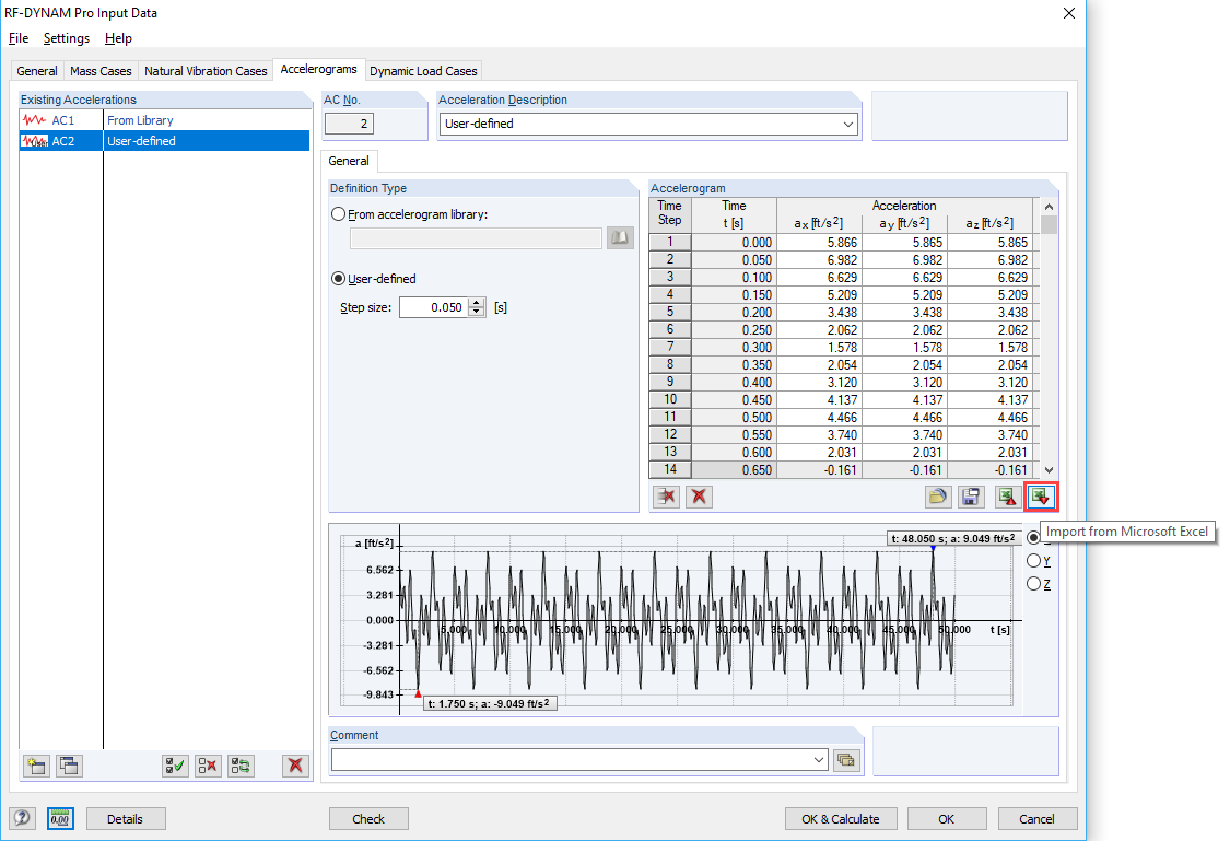 Accelerogram Imported from Excel