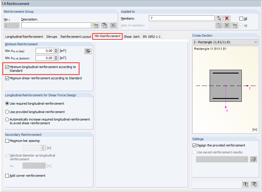 Minimum Reinforcement when Designing Member