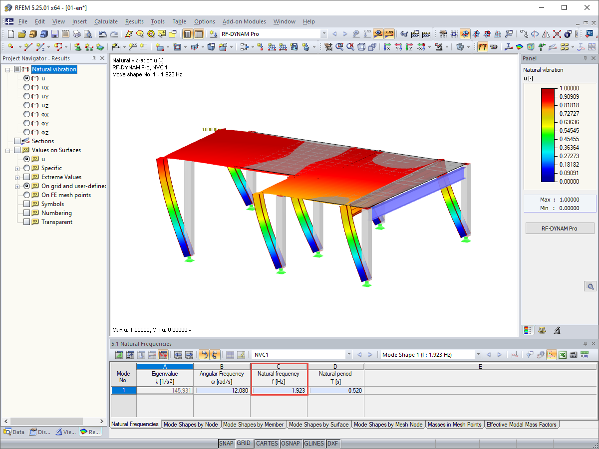 Natural Frequency of Structure with Reduced Stiffness