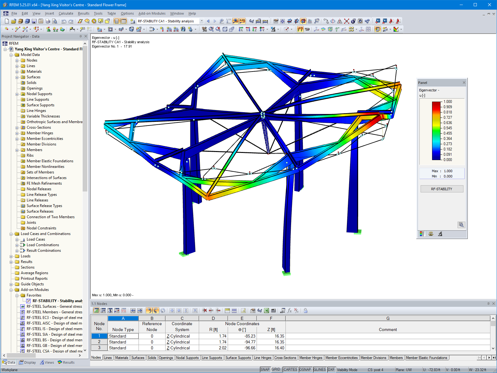 1st Mode Shape Calculated in RF-STABILITY (© Jing Kong & Associates Consulting Structural Engineers Inc.)