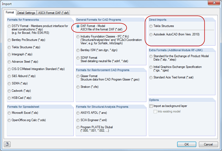 Dialog Box for Import