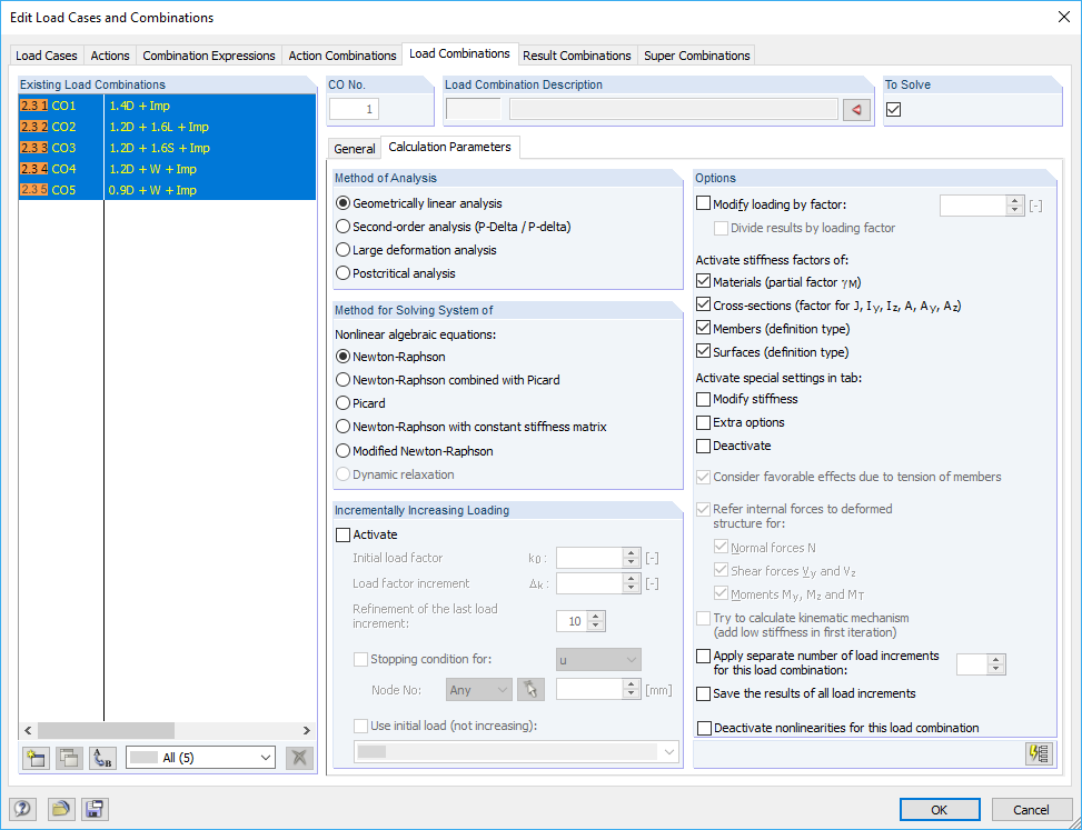 Changing Method of Analysis for Selected Load Combinations