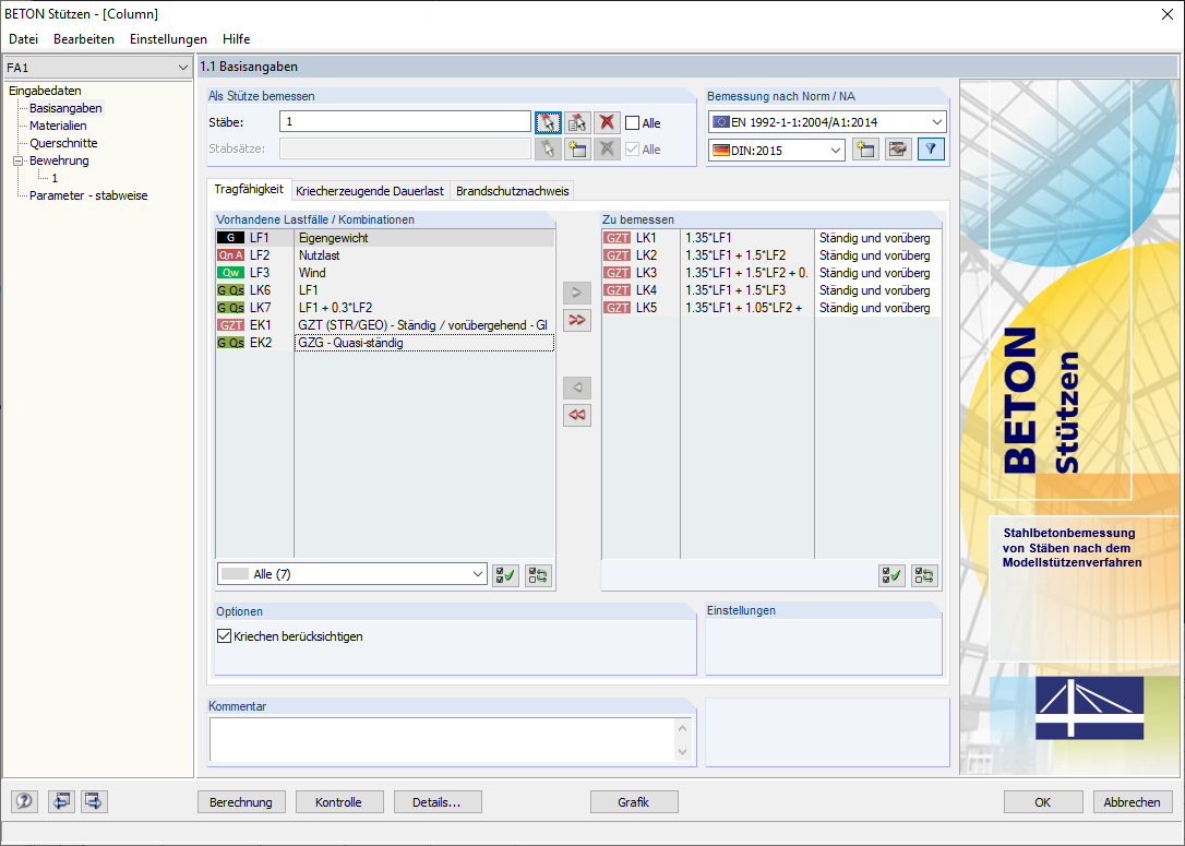 Dialog Box General Data in RF-/CONCRETE Columns