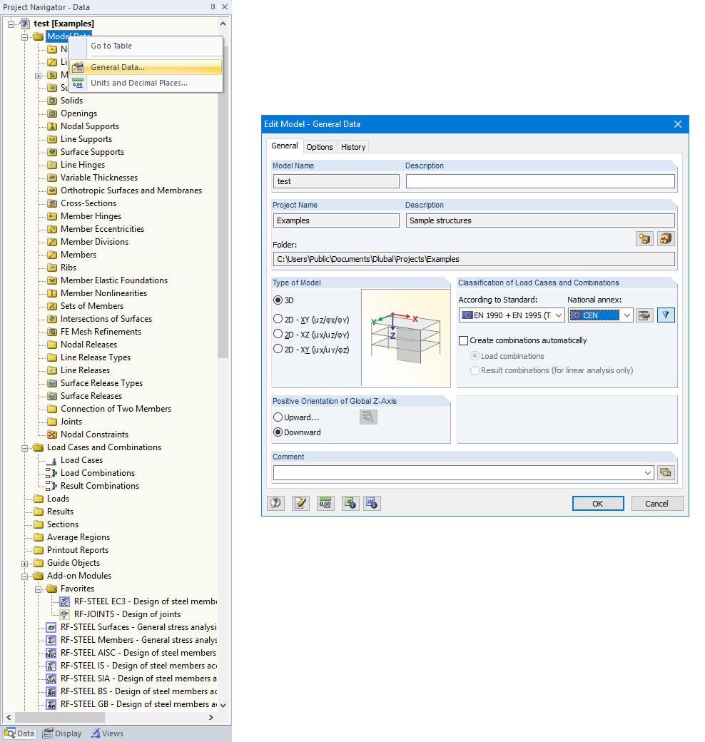 Editing General Data of Model