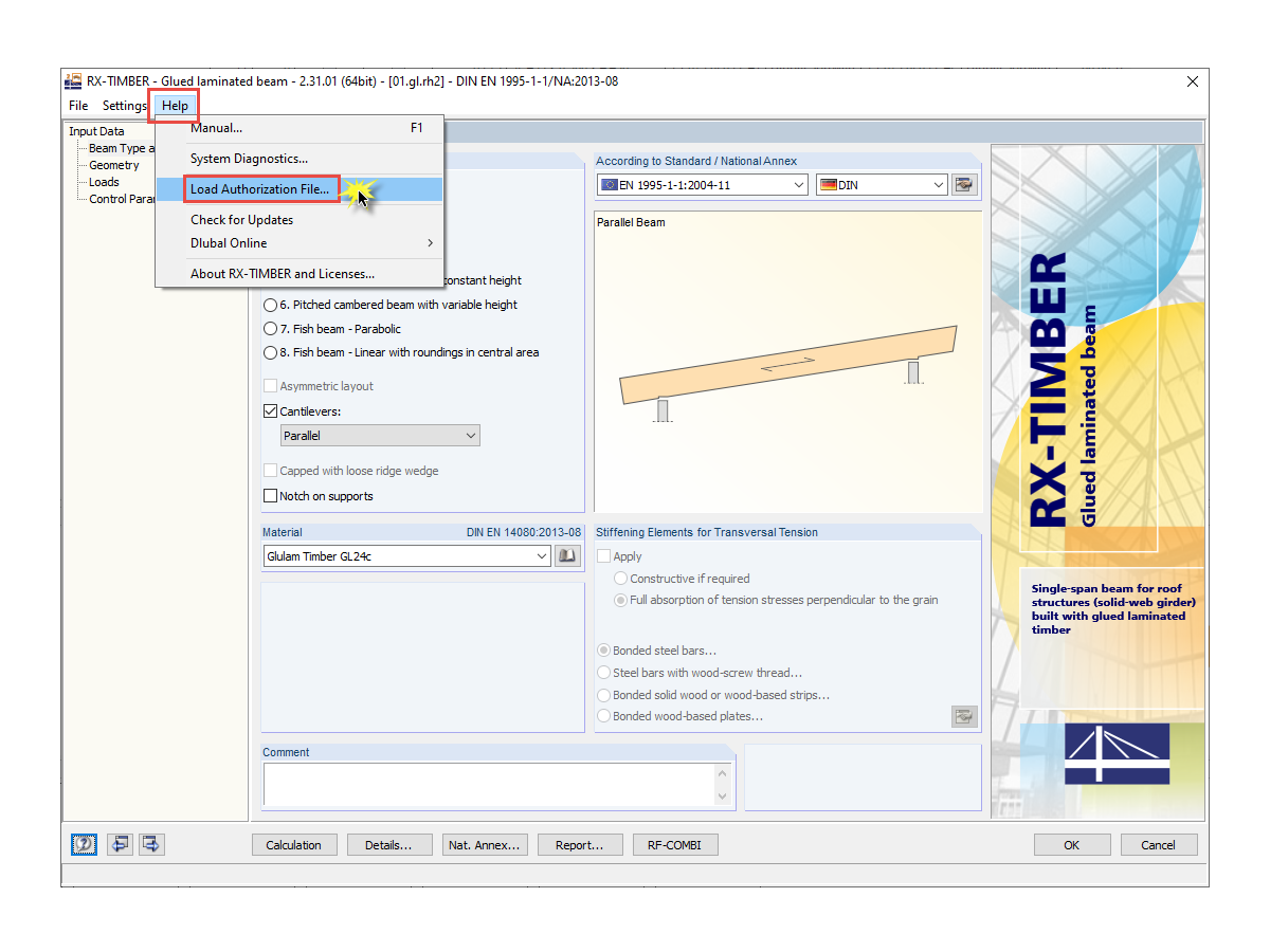 Loading Authorization File in RX-TIMBER