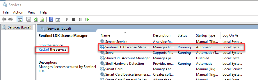 Service Sentinel LDK License Manager