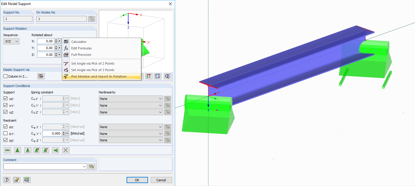 Using Member Rotation ß for Rotation of Nodal Supports