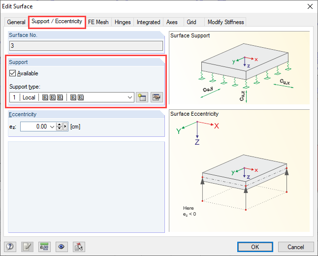 Dialog Box "Edit Surface" with Definition of Support