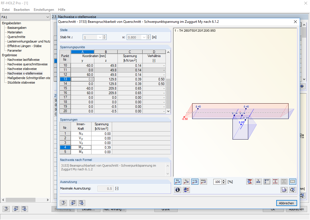 Stresses by Cross-Section in RF-/TIMBER Pro