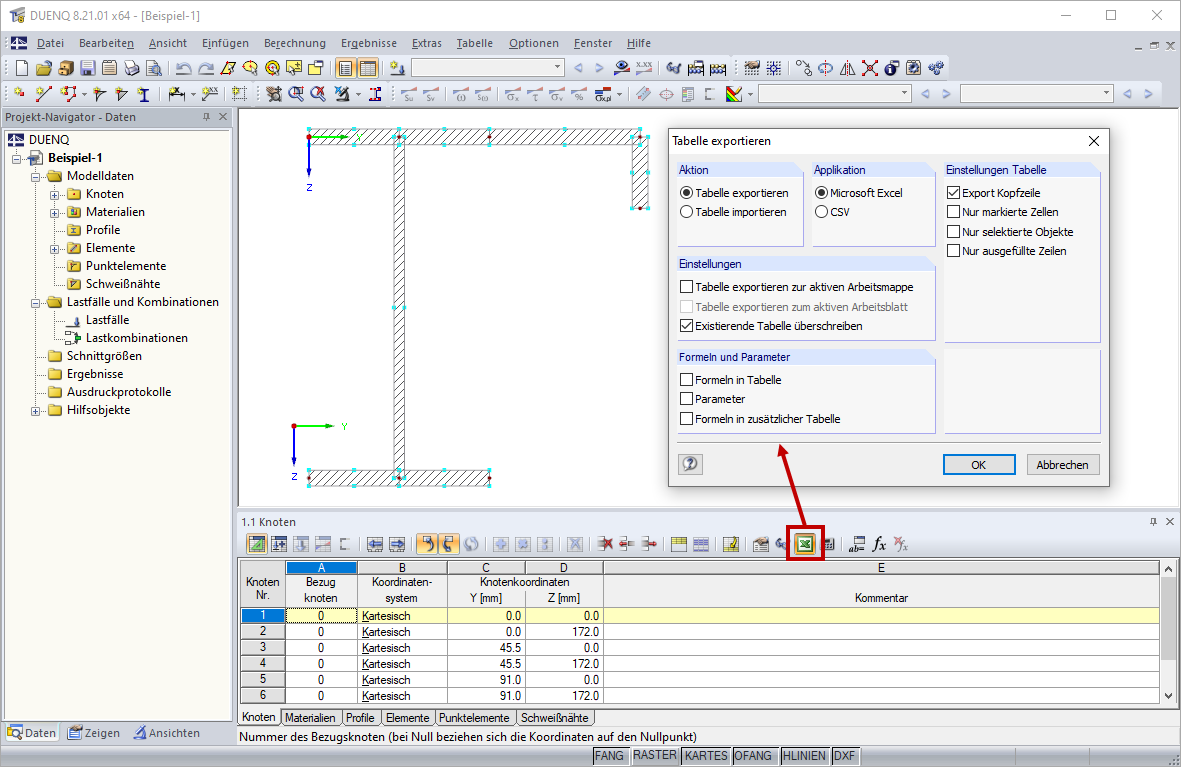 Dialog Box "Export Table"