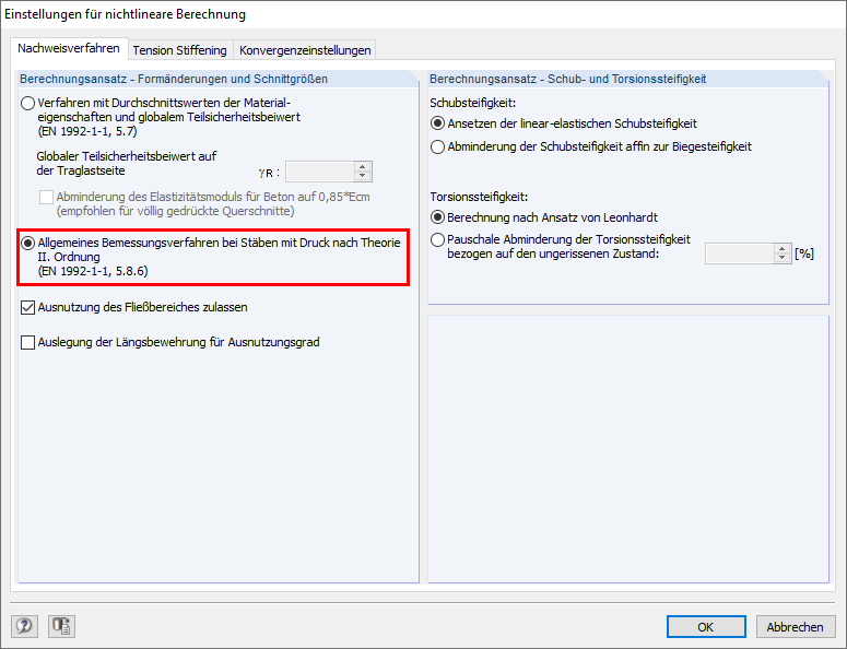 Dialog Box "Settings for Nonlinear Calculation": General Method for Compression Members