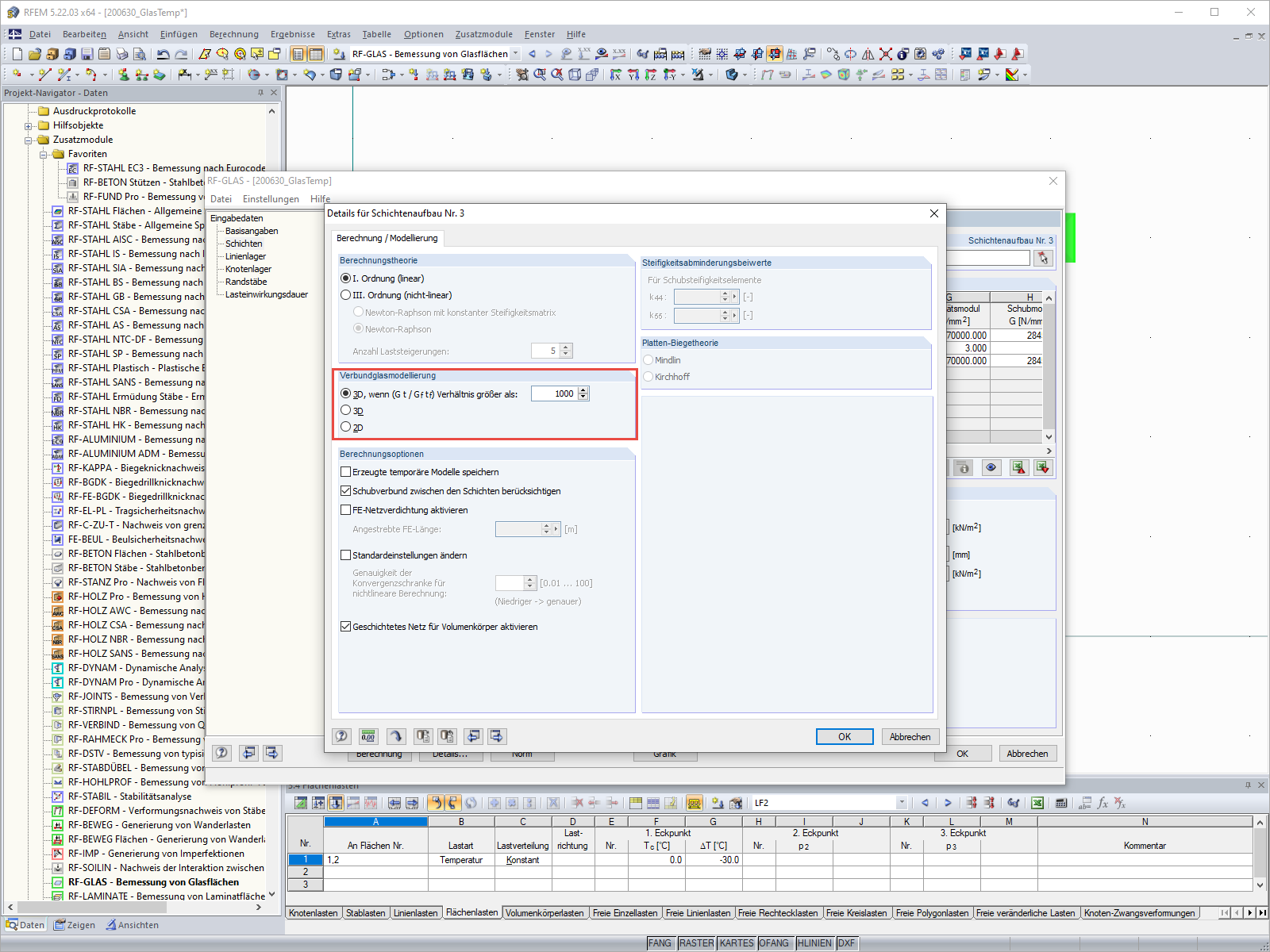 Default Setting for Modeling Laminated Glass