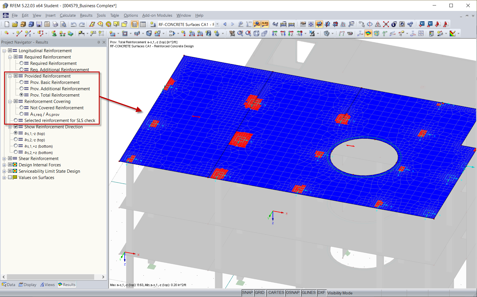 Options in Result Navigator of RF-CONCRETE Surfaces