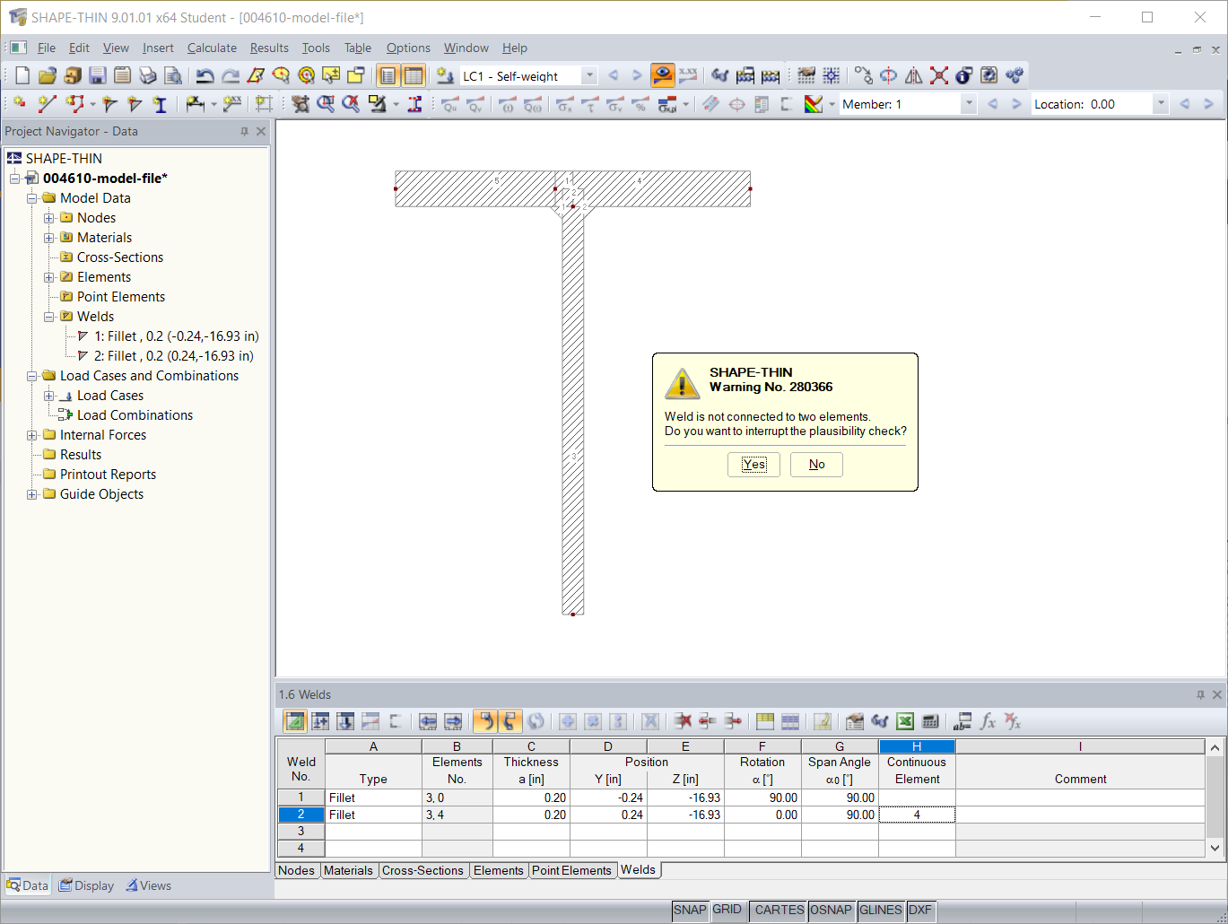 Error Message "Weld is not Connected to Two Elements"