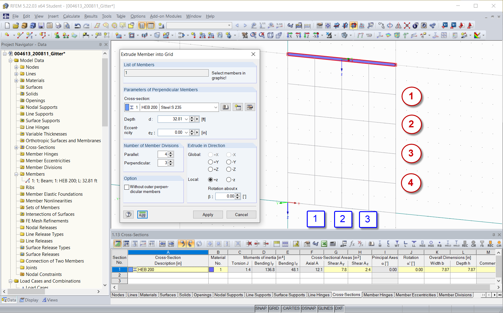 Dialog Box "Extrude Member into Grid"