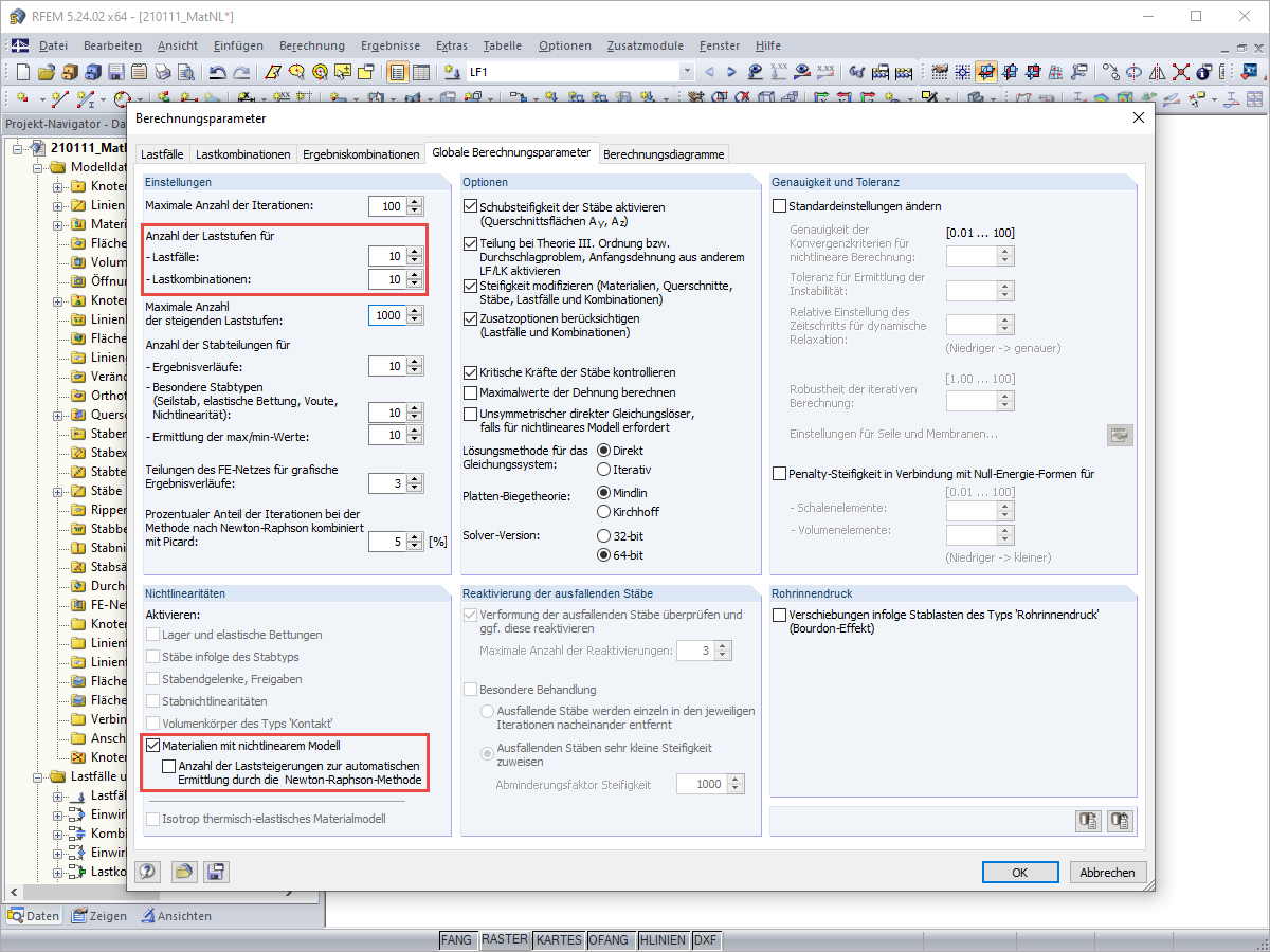 Calculation parameters - Settings