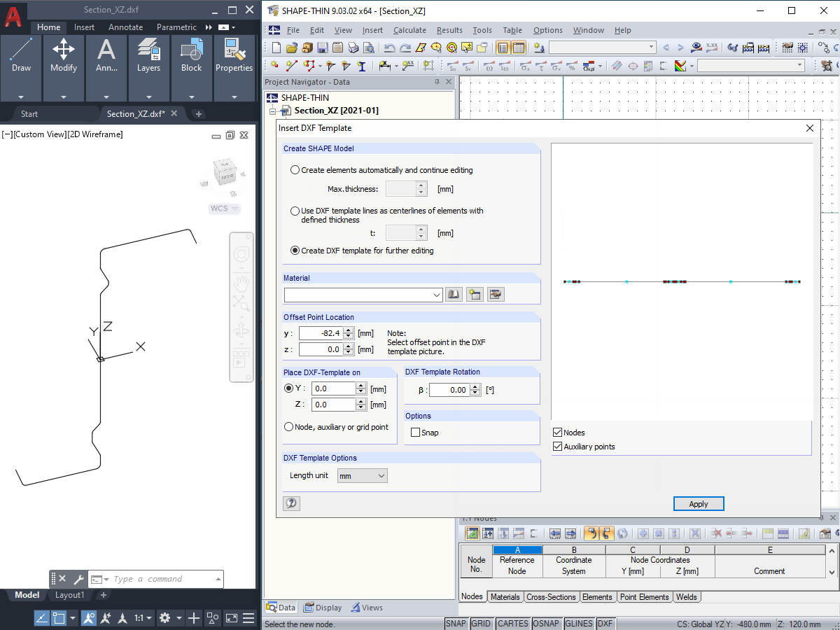 Import of Cross-Section Lying in XZ-Plane