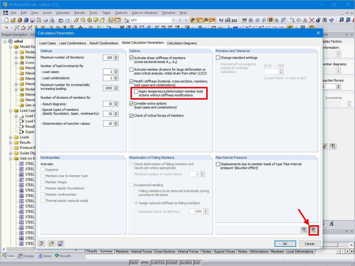 Calculation Parameters in RSTAB