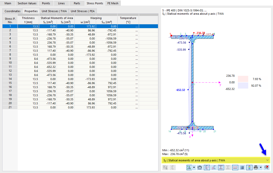 Checking Stress Points and Cross-Section Properties