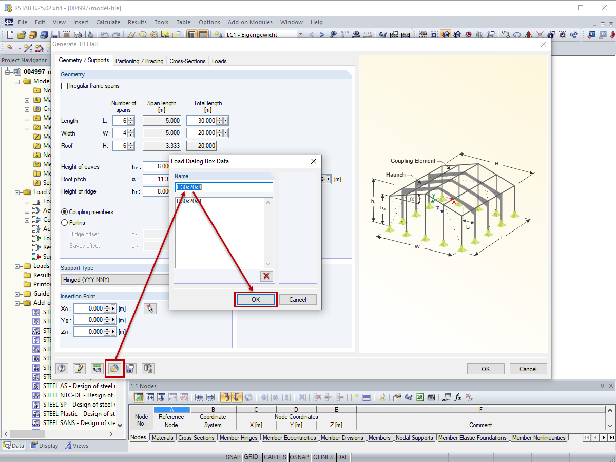 Importing Dialog Input of Template into Model Generator