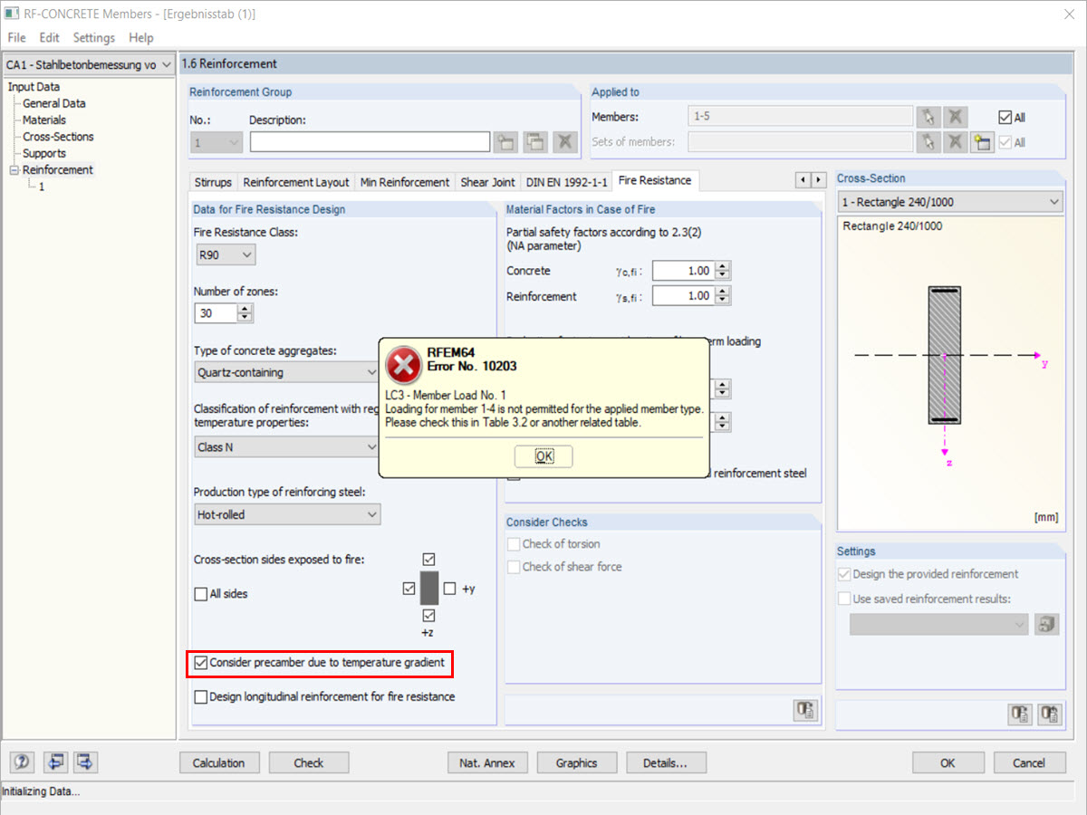 Error Message Precamber for Result Beam