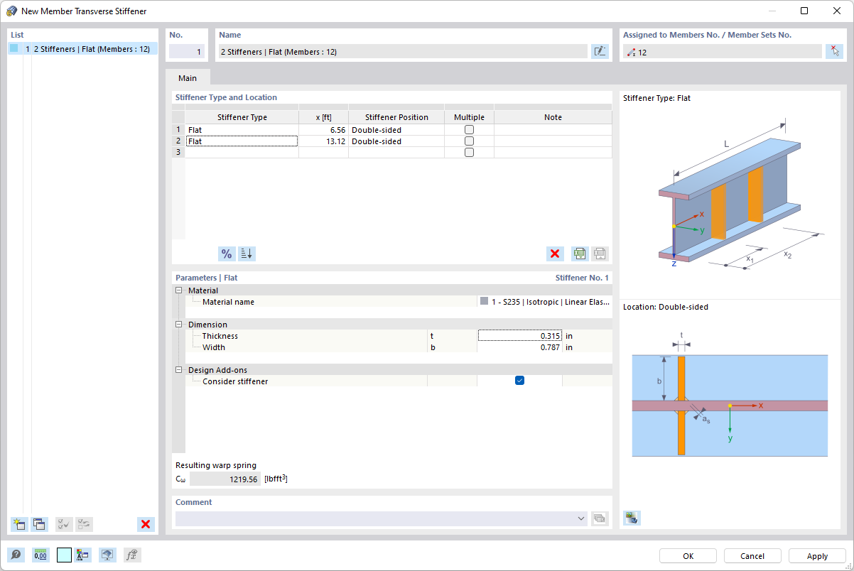 Dialog Box "New Member Transverse Stiffener"