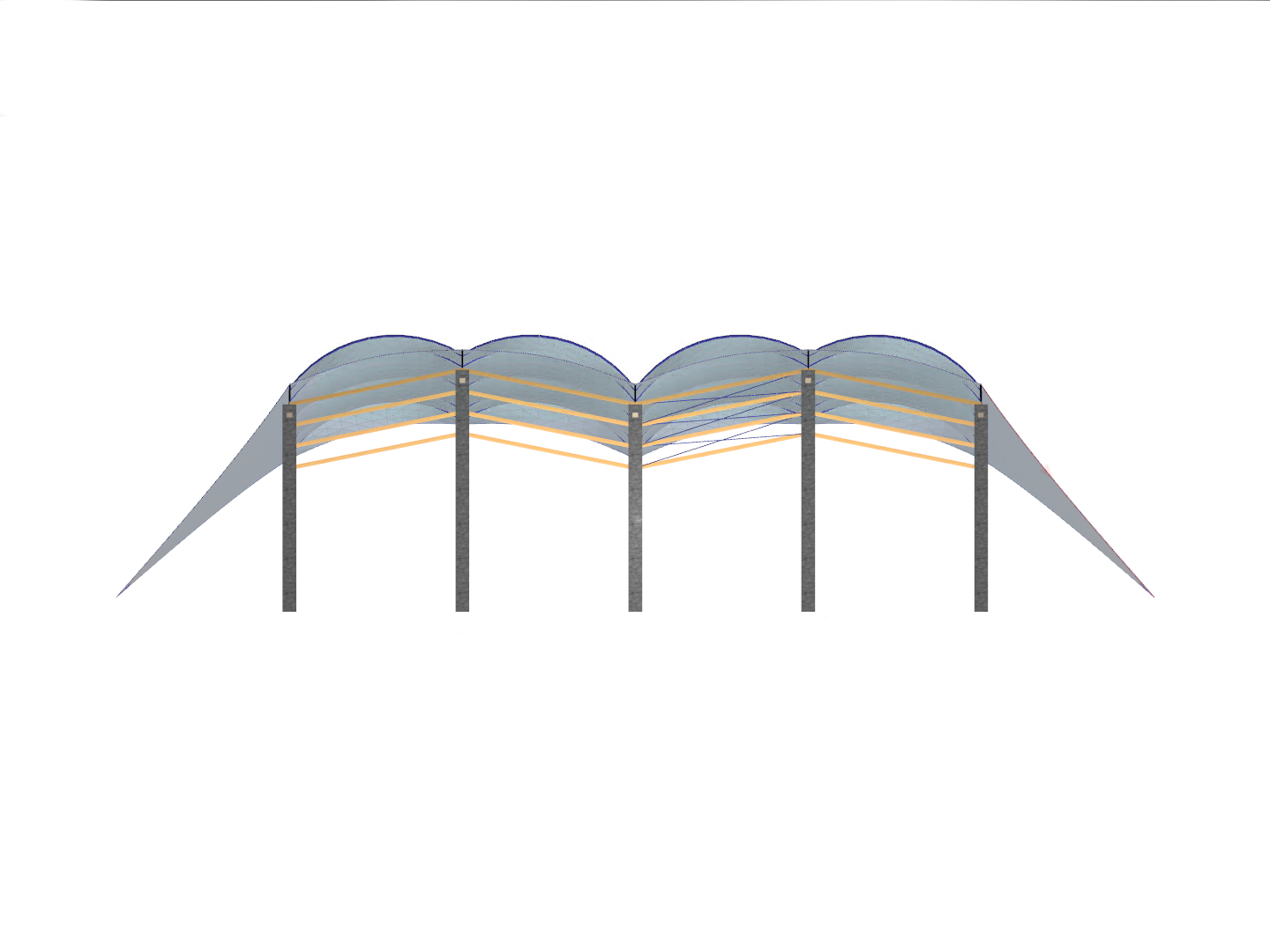 Hall with Membrane Roof, X-Axis Direction View