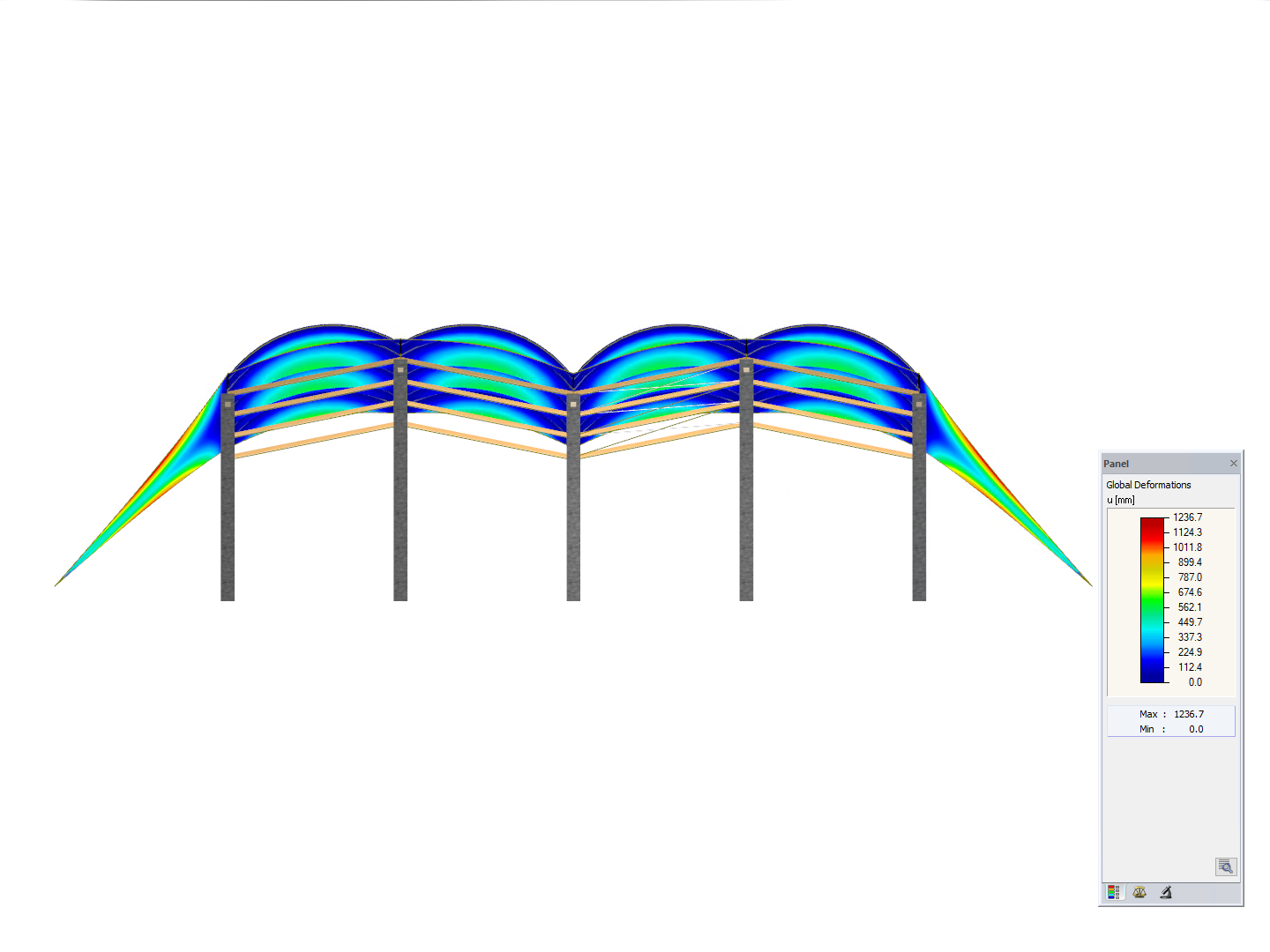 Hall with Membrane Roof, X-Axis Direction View, Deformation