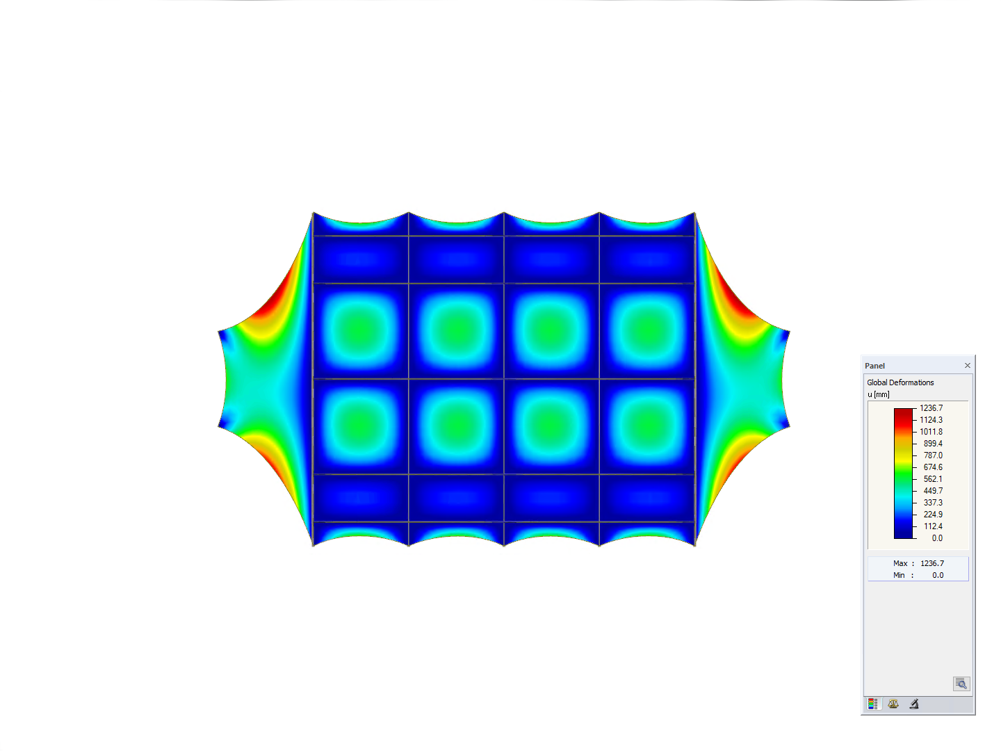 Hall with Membrane Roof, Z-Axis Direction View, Deformation