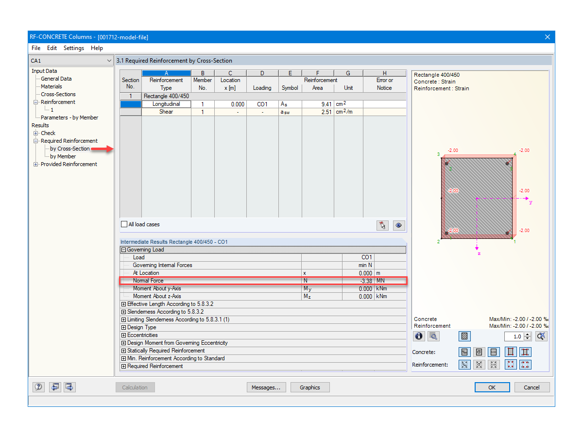 Display of Governing Loads in RF-CONCRETE Columns